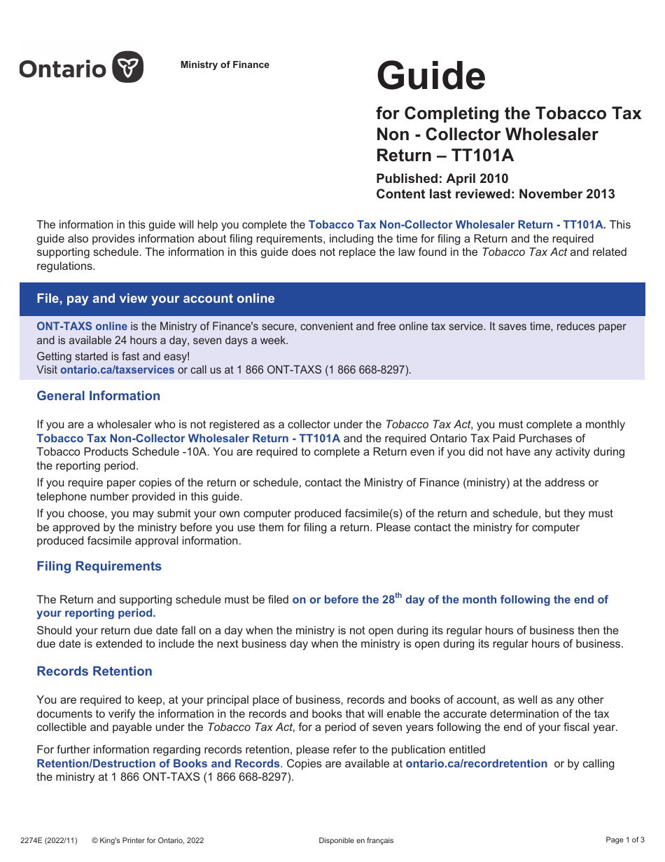 Form 2274E - Fill Out, Sign Online and Download Printable PDF, Ontario ...