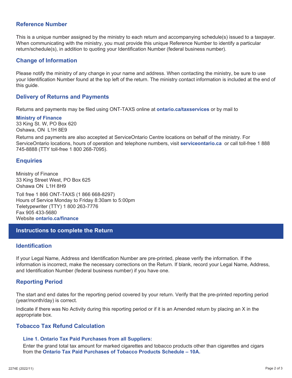 Form 2274E Guide for Completing the Tobacco Tax Non-collector Wholesaler Return - Tt101a - Ontario, Canada, Page 2