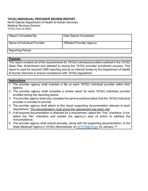 Form 1915(I) Individual Provider Review Report - North Dakota