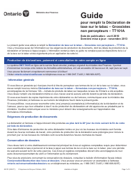 Forme 2274F Guide Pour Remplir La Declaration De Taxe Sur Le Tabac - Grossistes Non Percepteurs - Tt101a - Ontario, Canada (French)