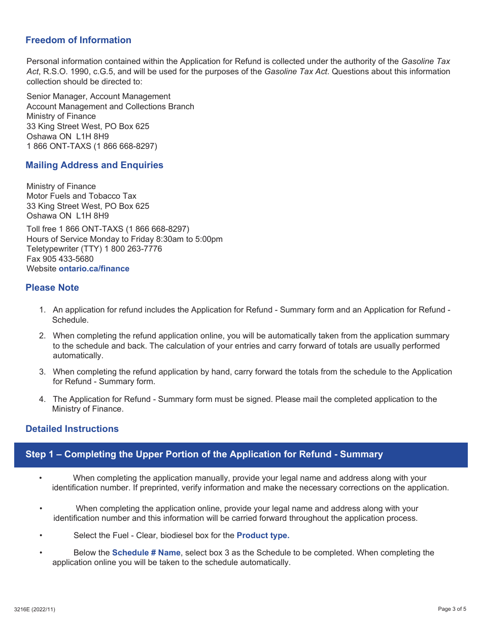 Form 3216E Guide for Completing the Application for Refund Summary and Schedule 3 Tes - Tax Exempt Sales - Export to Quebec - Ontario, Canada, Page 3