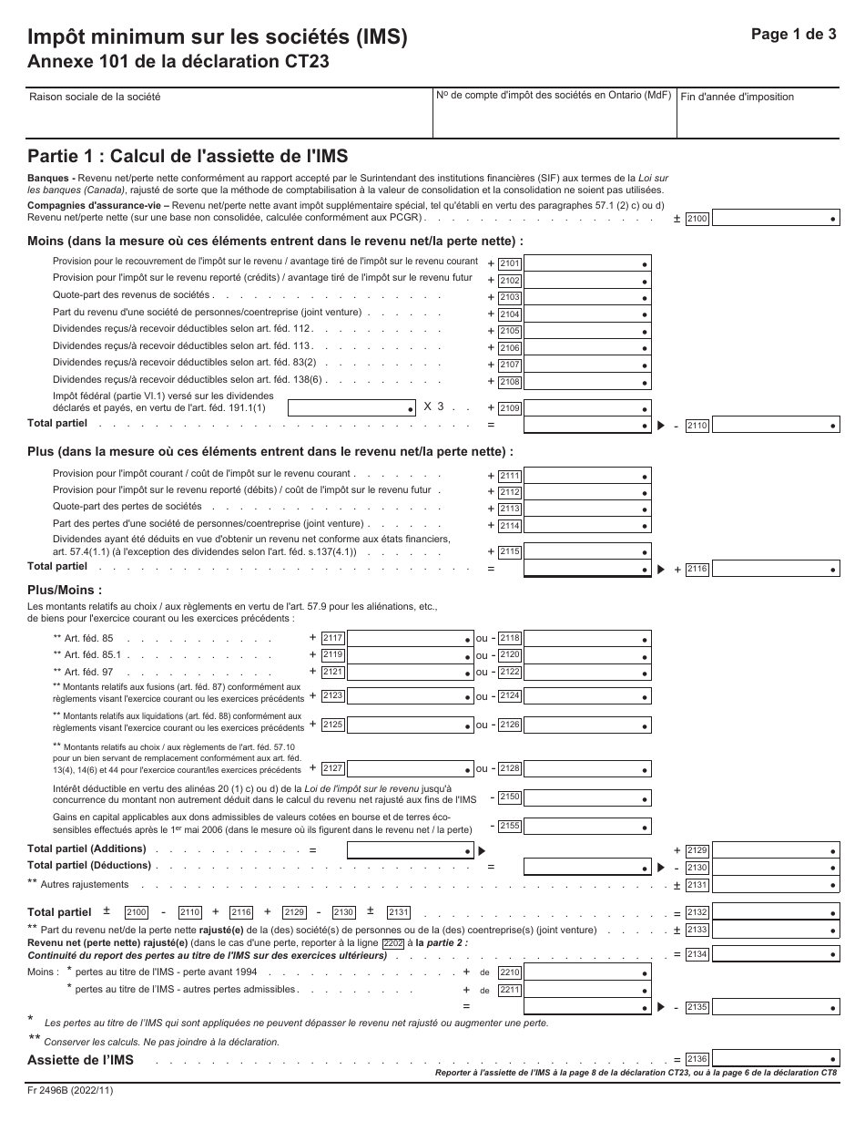 Forme 2496B Impot Minimum Sue Les Societes (Ims) - Ontario, Canada (French), Page 2