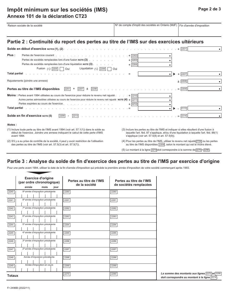 Forme 2496B Impot Minimum Sue Les Societes (Ims) - Ontario, Canada (French), Page 3