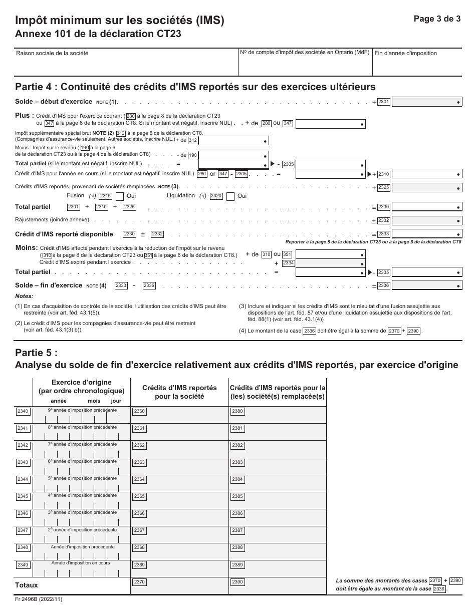 Forme 2496B Impot Minimum Sue Les Societes (Ims) - Ontario, Canada (French), Page 4