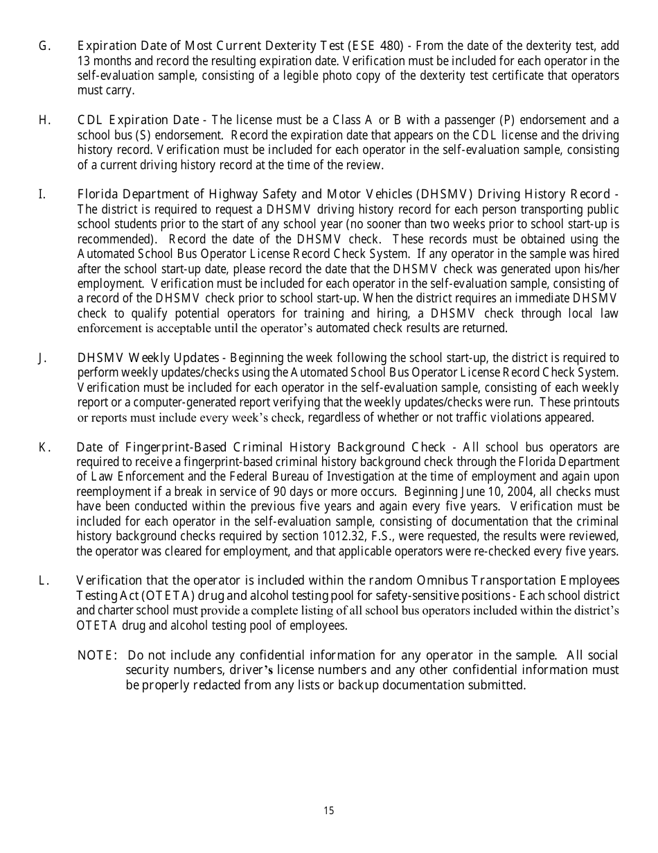 District School Transportation Monitoring Self-evaluation - Florida, Page 18