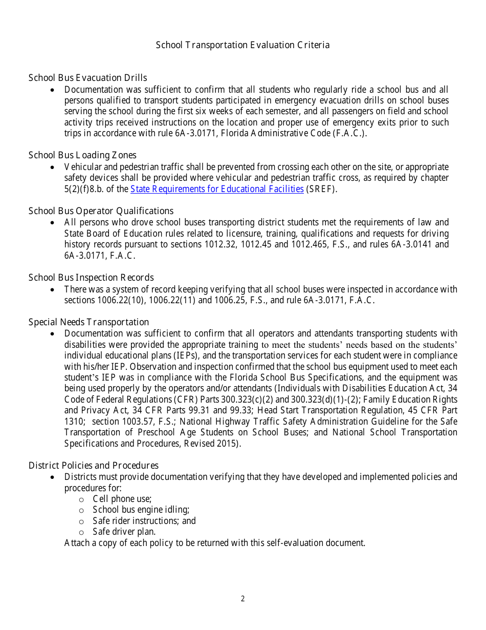 District School Transportation Monitoring Self-evaluation - Florida, Page 5