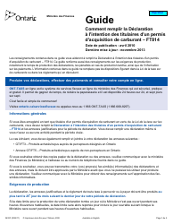 Forme 3432F Guide Comment Remplir La Declaration a L&#039;intention DES Titulaires D&#039;un Permis D&#039;acquisition De Carburant - Ft814 - Ontario, Canada (French)