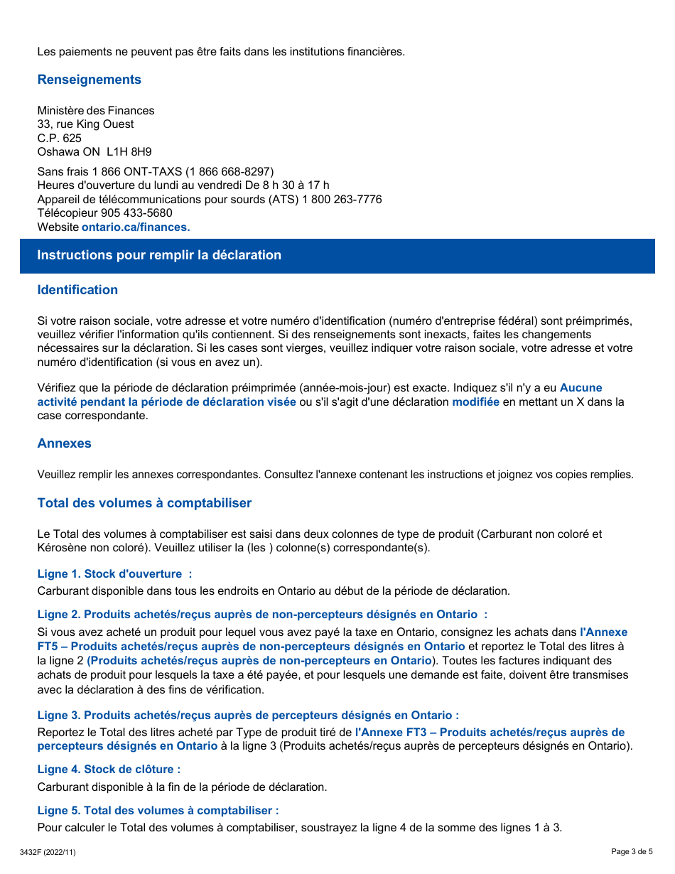 Forme 3432F Guide Comment Remplir La Declaration a Lintention DES Titulaires Dun Permis Dacquisition De Carburant - Ft814 - Ontario, Canada (French), Page 3