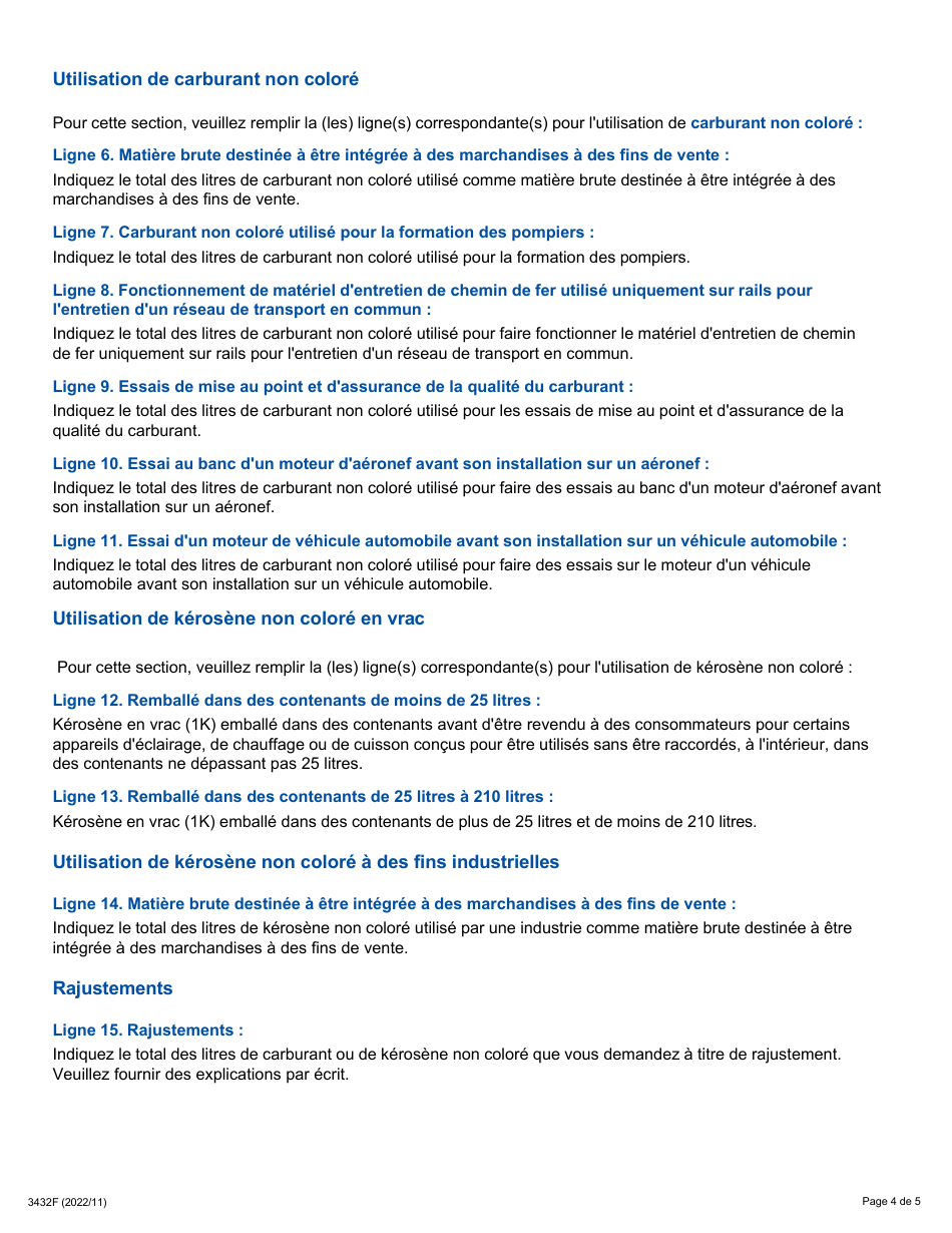 Forme 3432F Guide Comment Remplir La Declaration a Lintention DES Titulaires Dun Permis Dacquisition De Carburant - Ft814 - Ontario, Canada (French), Page 4