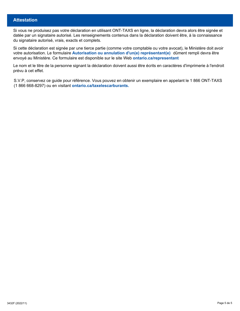 Forme 3432F Guide Comment Remplir La Declaration a Lintention DES Titulaires Dun Permis Dacquisition De Carburant - Ft814 - Ontario, Canada (French), Page 5