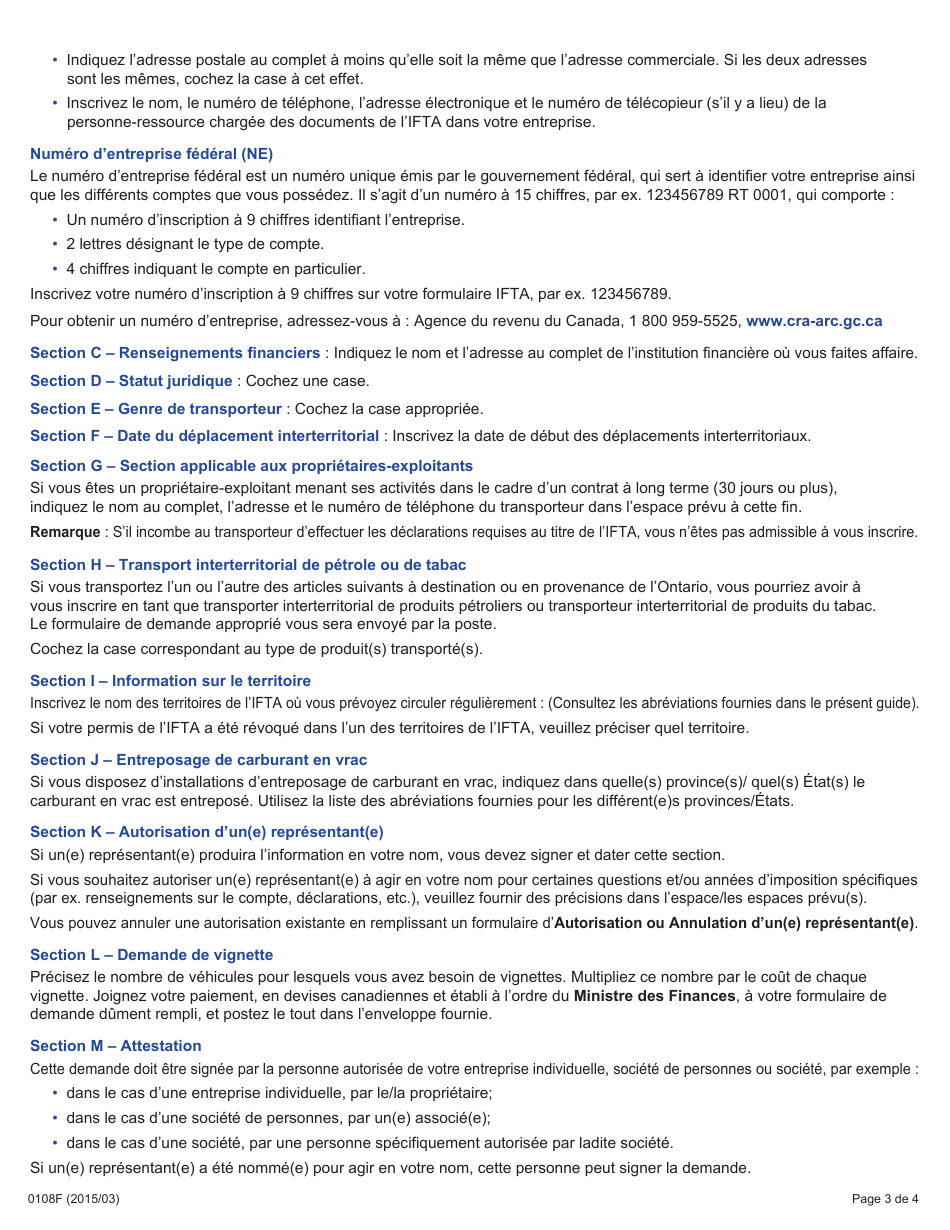 Forme 0108F Guide Demande Dinscription En Vertu De Lentente Internationale Concernant La Taxe Sur Les Carburants (Ifta) - Ontario, Canada (French), Page 3