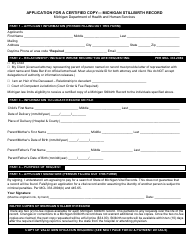 Form DCH-0569-SB Application for a Certified Copy - Michigan Stillbirth Record - Michigan