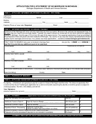 Form DCH-0569-NO MX Application for a Statement of No Marriage in Michigan - Michigan