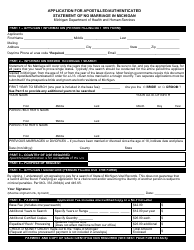 Form DCH-0569-NO MX-AUTH Application for Apostilled/Authenticated Statement of No Marriage in Michigan - Michigan