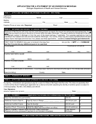 Document preview: Form DCH-0569-NO DIV Application for a Statement of No Divorce in Michigan - Michigan