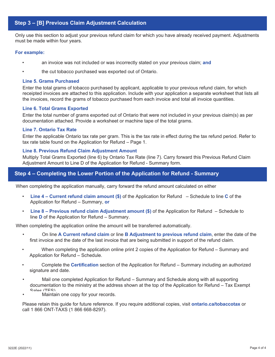 Form 3222E Guide for Completing the Application for Refund Summary and Schedule 9 Tes - Tax Exempt Sales - Export out of Ontario - Ontario, Canada, Page 4