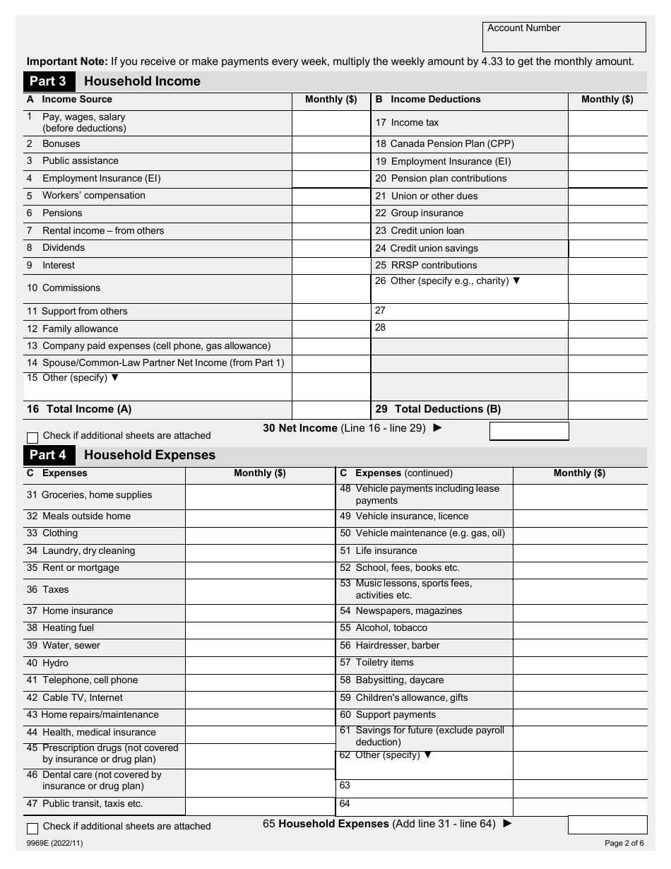 Form 9969E Financial Questionnaire Assessment for Individuals - Ontario, Canada, Page 2
