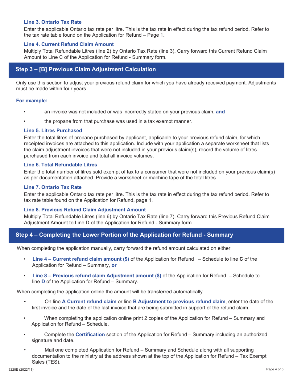 Form 3220E Guide for Completing the Application for Refund Summary and Schedule 7 Tes - Tax Exempt Sales to Consumers - Ontario, Canada, Page 4
