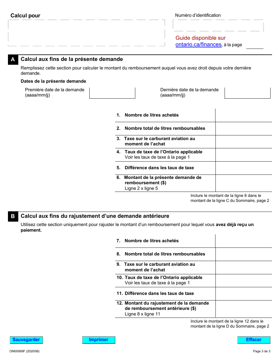 Form ON00069F Demande De Remboursement Formulaire De Rajustement De La Taxe (Frt) - Ontario, Canada, Page 3