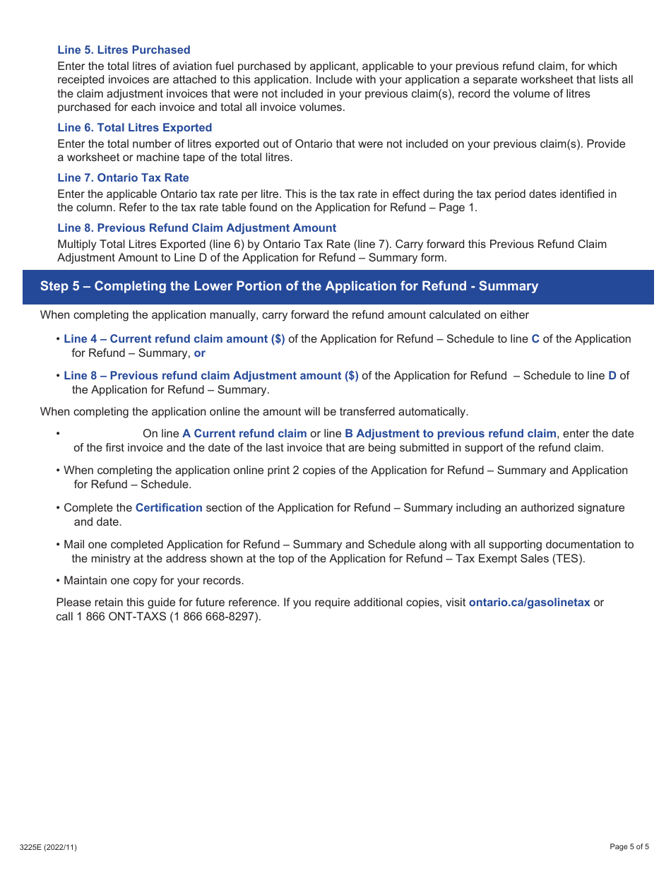 Form 3225E Guide for Completing the Application for Refund Summary and Schedule 12 Tes - Tax Exempt Sales - Export out of Ontario - Ontario, Canada, Page 5