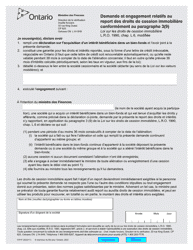 Document preview: Forme 0741F Demande Et Engagement Relatifs Au Report DES Droits De Cession Immobiliere Conformement Au Paragraphe 3(9) - Ontario, Canada (French)