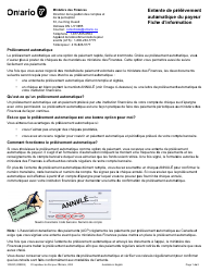 Document preview: Forme 10028E Pre-authorized Debit (Pad) Payor Agreement - Ontario, Canada (French)