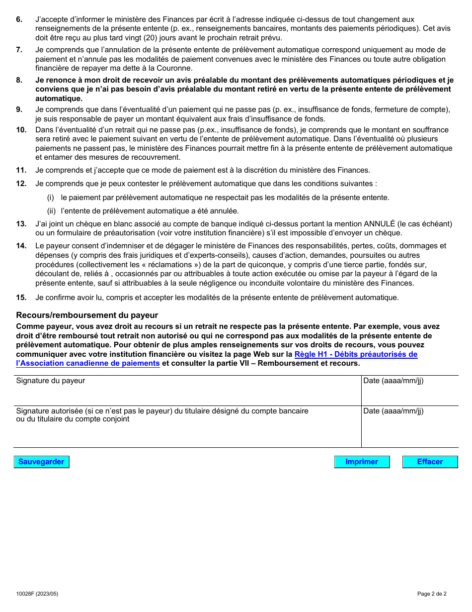 Forme 10028E Pre-authorized Debit (Pad) Payor Agreement - Ontario, Canada (French), Page 4
