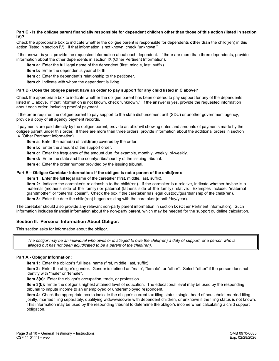 Instructions for Form CSF11 0111 General Testimony - Oregon, Page 3