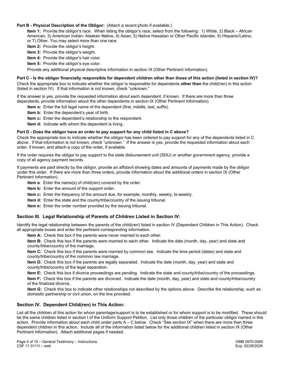 Instructions for Form CSF11 0111 General Testimony - Oregon, Page 4