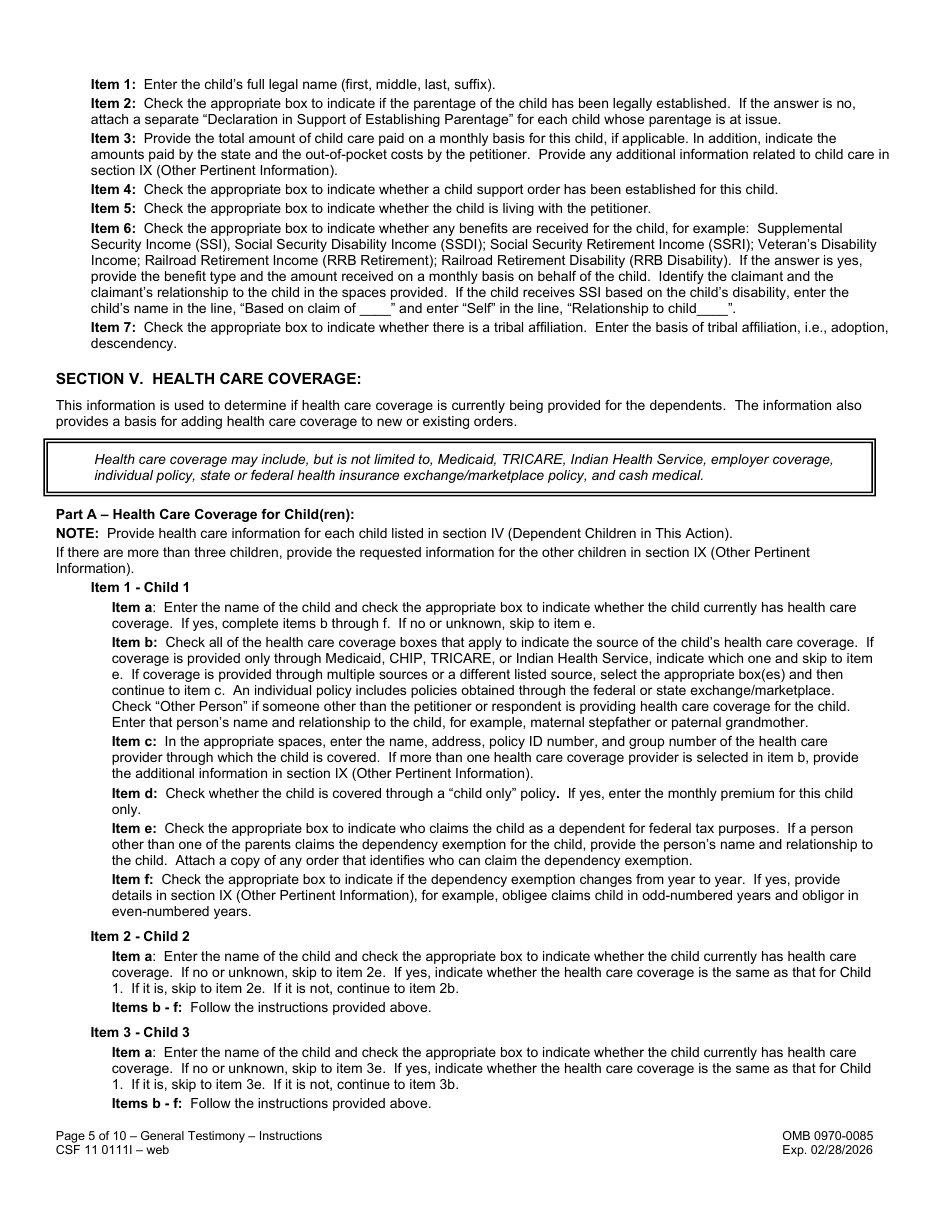 Instructions for Form CSF11 0111 General Testimony - Oregon, Page 5