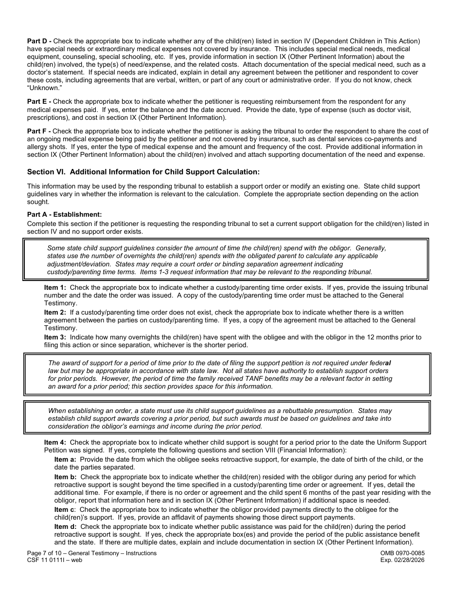 Instructions for Form CSF11 0111 General Testimony - Oregon, Page 7