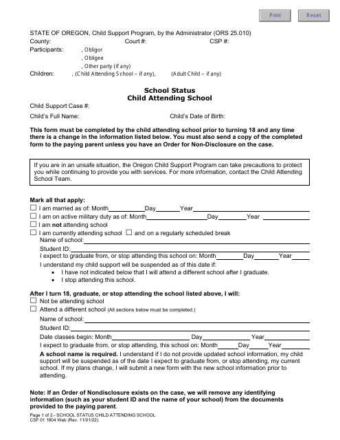 Form CSF01 1804  Printable Pdf