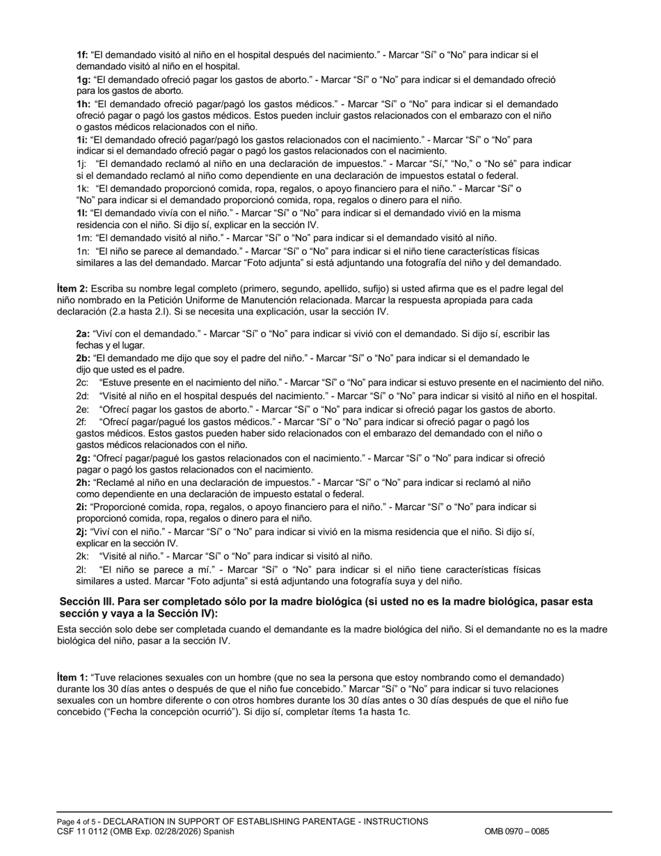 Formulario CSF11 0112 Declaracion En Apoyo De Establecer La Paternidad - Oregon (Spanish), Page 10