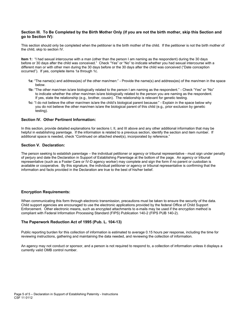 Form CSF11 0112 Declaration in Support of Establishing Parentage - Oregon, Page 11