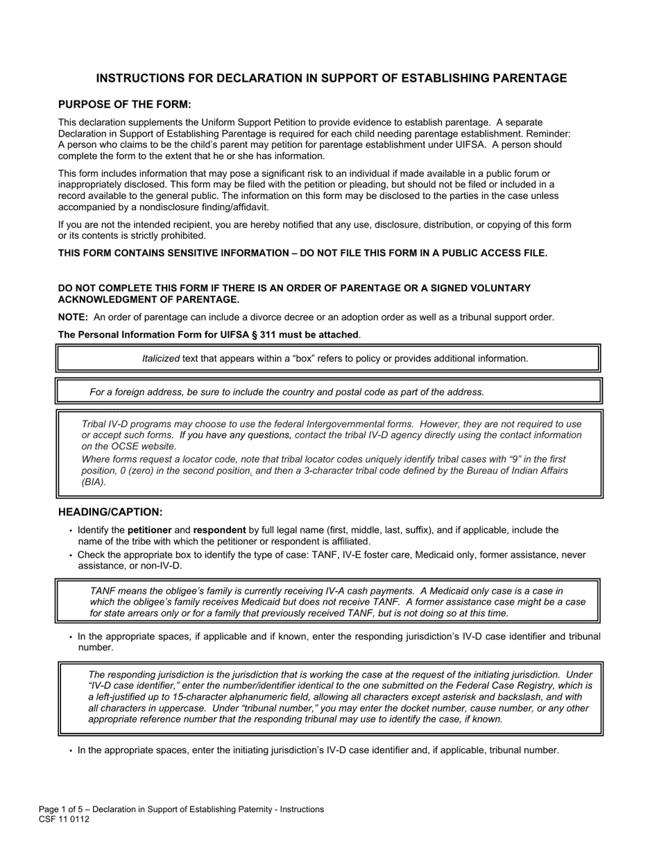 Form CSF11 0112 Declaration in Support of Establishing Parentage - Oregon, Page 7