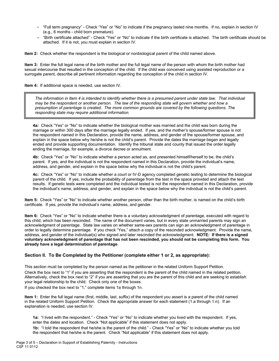 Form CSF11 0112 Declaration in Support of Establishing Parentage - Oregon, Page 9