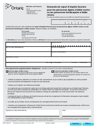 Document preview: Forme 0257F Demande De Report D'impots Fonciers Pour Les Personnes Agees a Faible Revenu Ou Les Personnes Handicapees a Faible Revenu - Ontario, Canada (French)