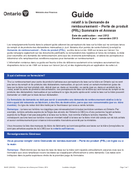 Document preview: Forme 3448F Guide Relatif a La Demande De Remboursement - Perte De Produit (Prl) Sommaire Et Annexe - Ontario, Canada (French)