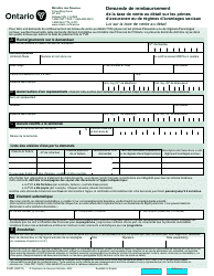 Document preview: Forme 3468F Demande De Remboursement De La Taxe De Vente Au Detail Sur Les Primes D'assurance Ou De Regimes D'avantages Sociaux - Ontario, Canada (French)