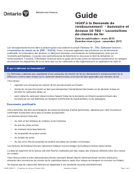 Instruction pour Forme 3239F Demande De Remboursement - Sommaire Et Annexe 10 Teu - Locomotives De Chemin De Fer - Ontario, Canada (French)