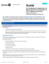 Document preview: Form 3239E Guide for Completing the Application for Refund Summary and Schedule 10 Teu - Railway Locomotives - Ontario, Canada
