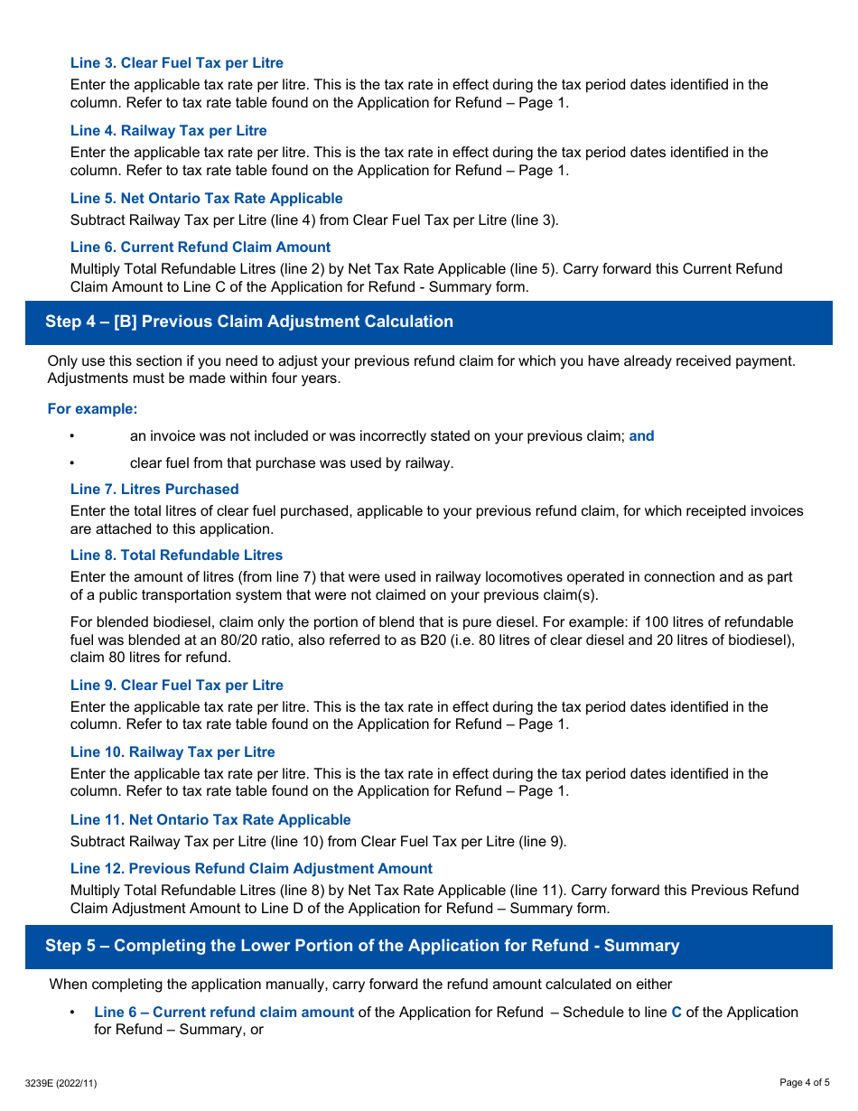 Form 3239E Guide for Completing the Application for Refund Summary and Schedule 10 Teu - Railway Locomotives - Ontario, Canada, Page 4