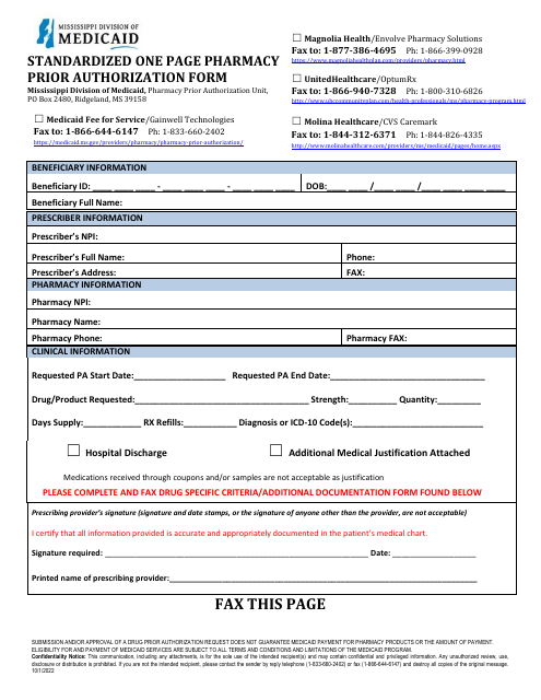 Standardized One Page Pharmacy Prior Authorization Form - Praluent (Alirocumab) - Mississippi