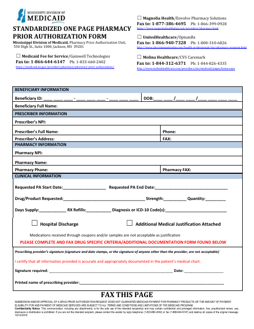 Standardized One Page Pharmacy Prior Authorization Form - Repatha - Mississippi Download Pdf