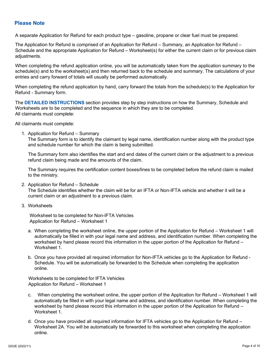 Instructions for Form 0549E Application for Refund Auxiliary Power Take off (Pto) Equipment (Pto Activity Prior to July 1, 2017) - Ontario, Canada, Page 4