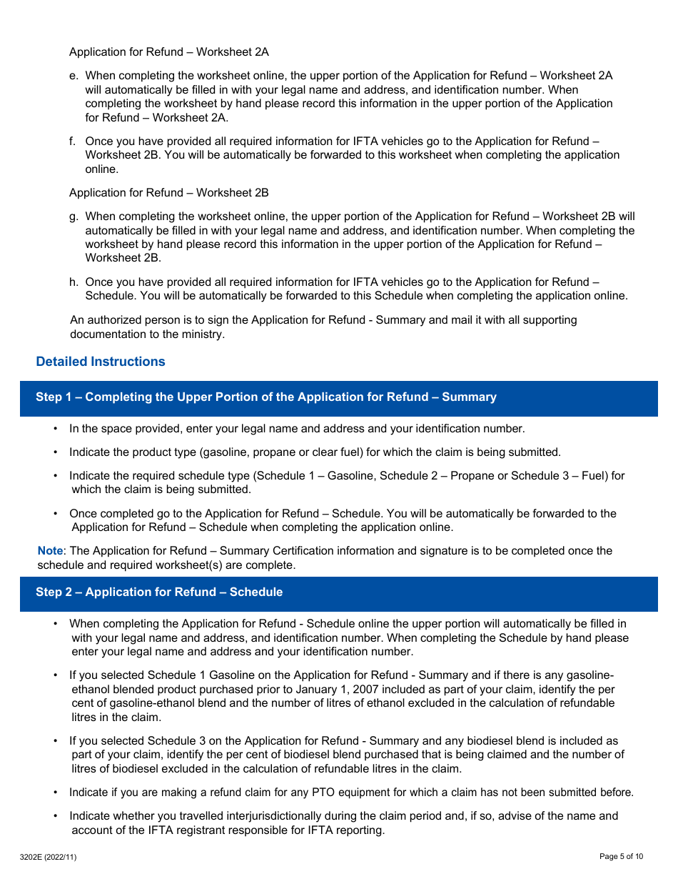 Instructions for Form 0549E Application for Refund Auxiliary Power Take off (Pto) Equipment (Pto Activity Prior to July 1, 2017) - Ontario, Canada, Page 5