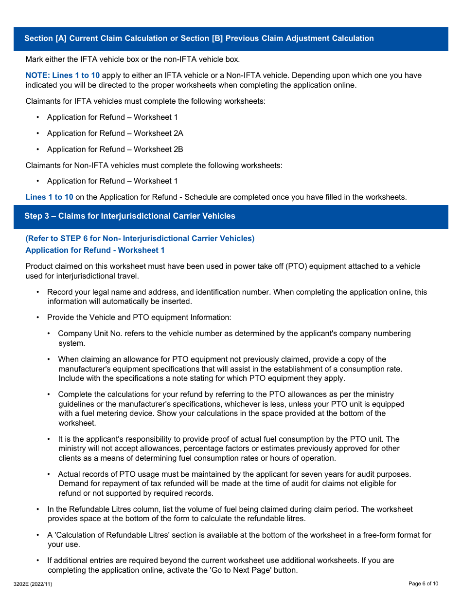 Instructions for Form 0549E Application for Refund Auxiliary Power Take off (Pto) Equipment (Pto Activity Prior to July 1, 2017) - Ontario, Canada, Page 6