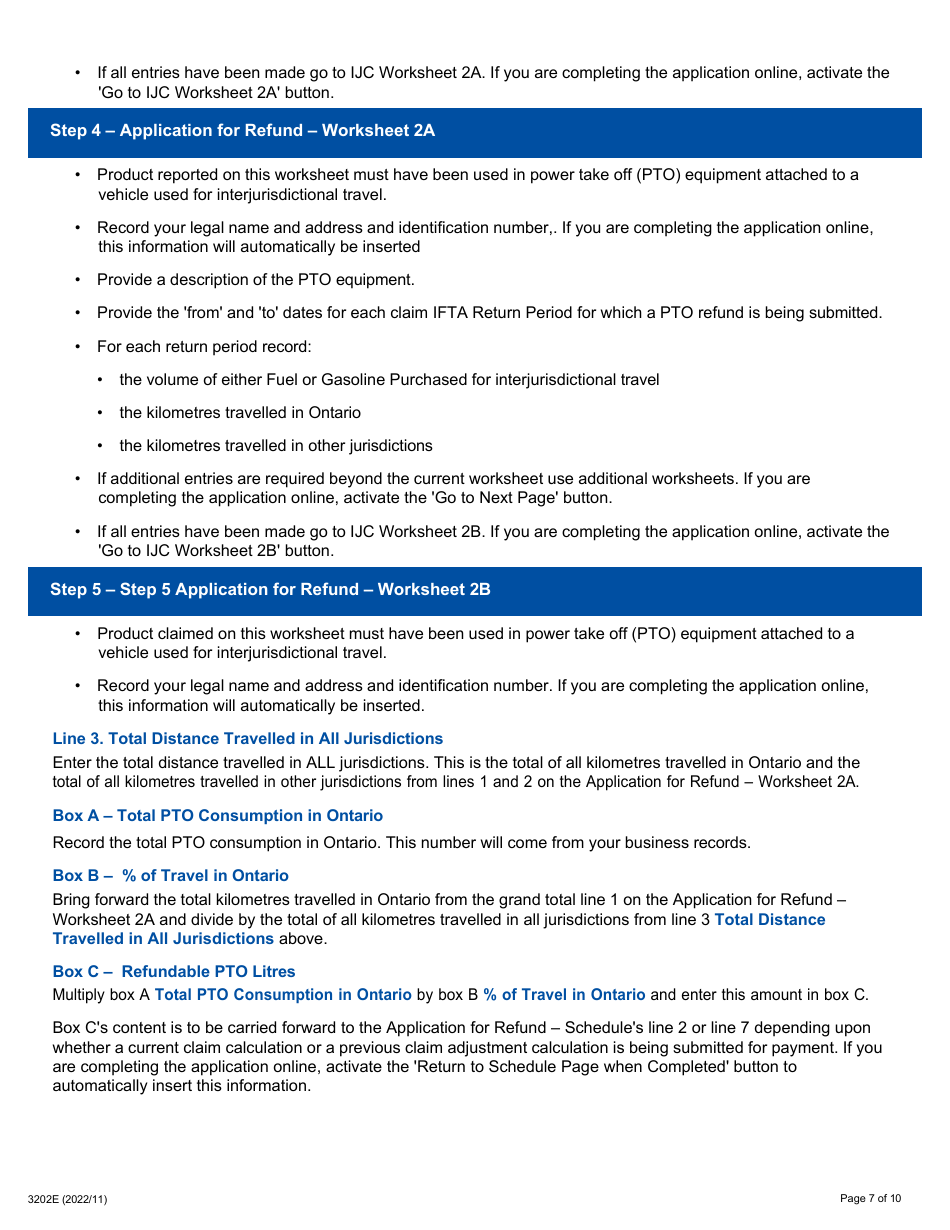Instructions for Form 0549E Application for Refund Auxiliary Power Take off (Pto) Equipment (Pto Activity Prior to July 1, 2017) - Ontario, Canada, Page 7