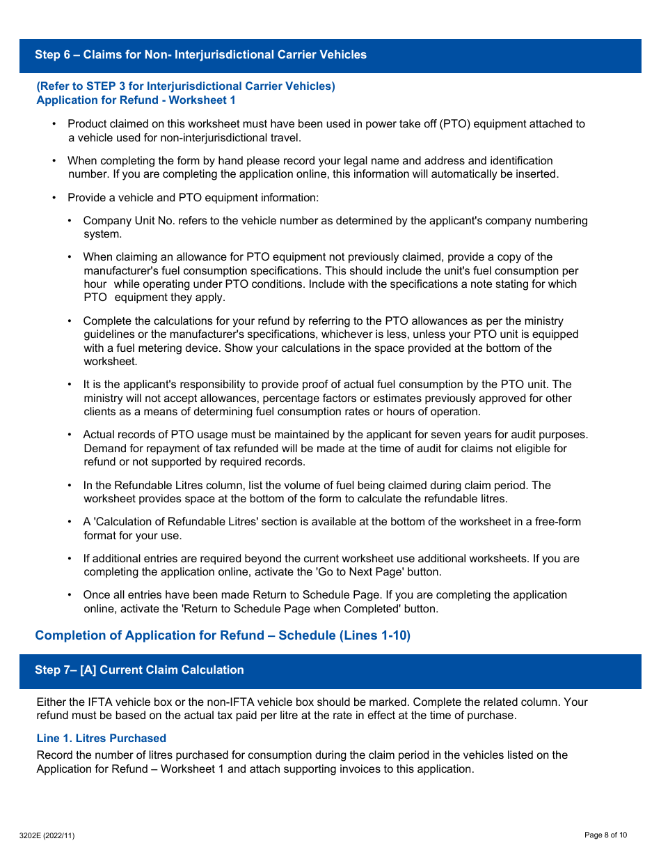Instructions for Form 0549E Application for Refund Auxiliary Power Take off (Pto) Equipment (Pto Activity Prior to July 1, 2017) - Ontario, Canada, Page 8