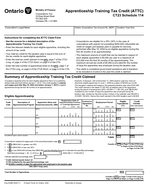Form CT23 (2495B) Schedule 14  Printable Pdf